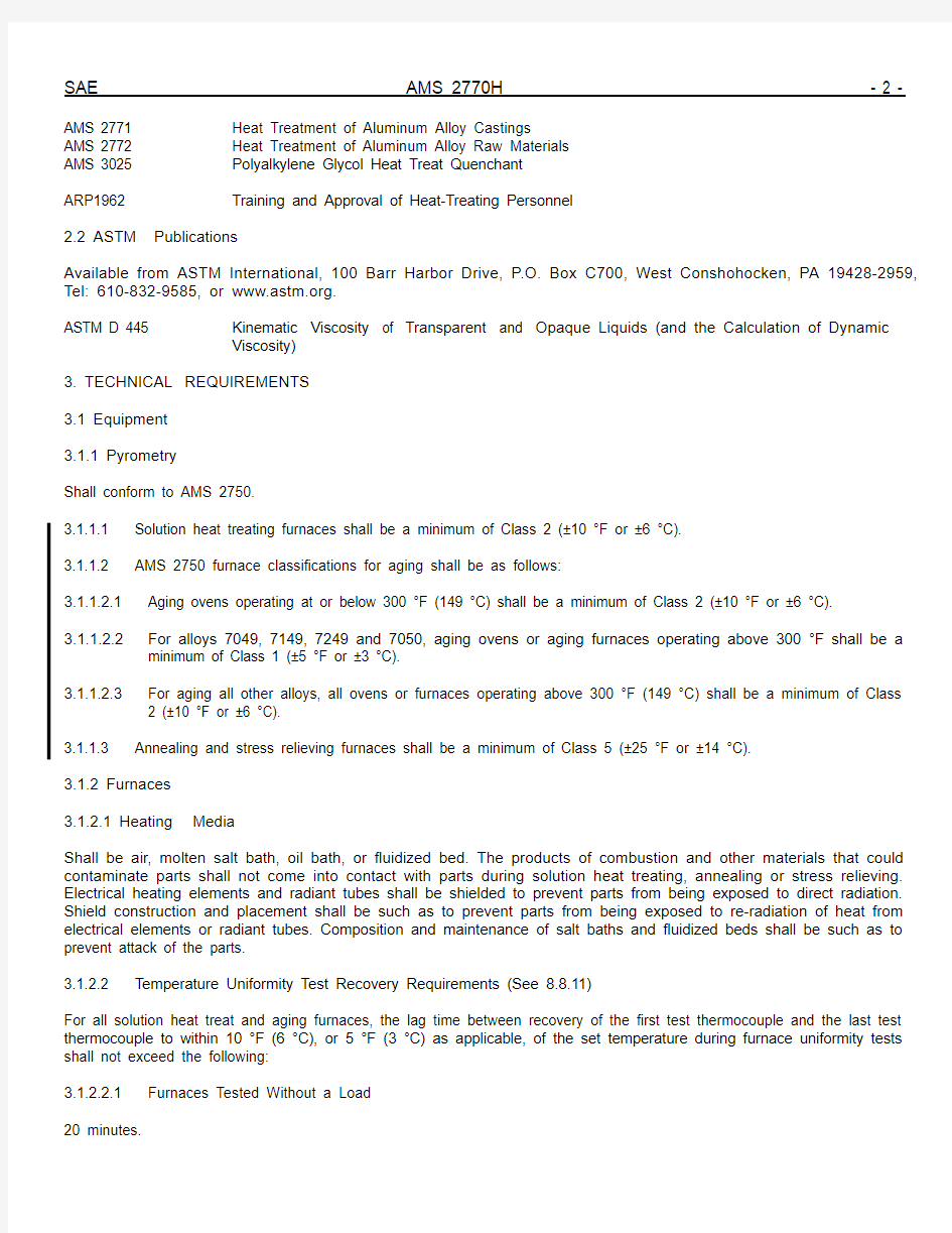 SAE AMS 2770H-2006 Heat Treatment of Wrought Aluminum Alloy Parts