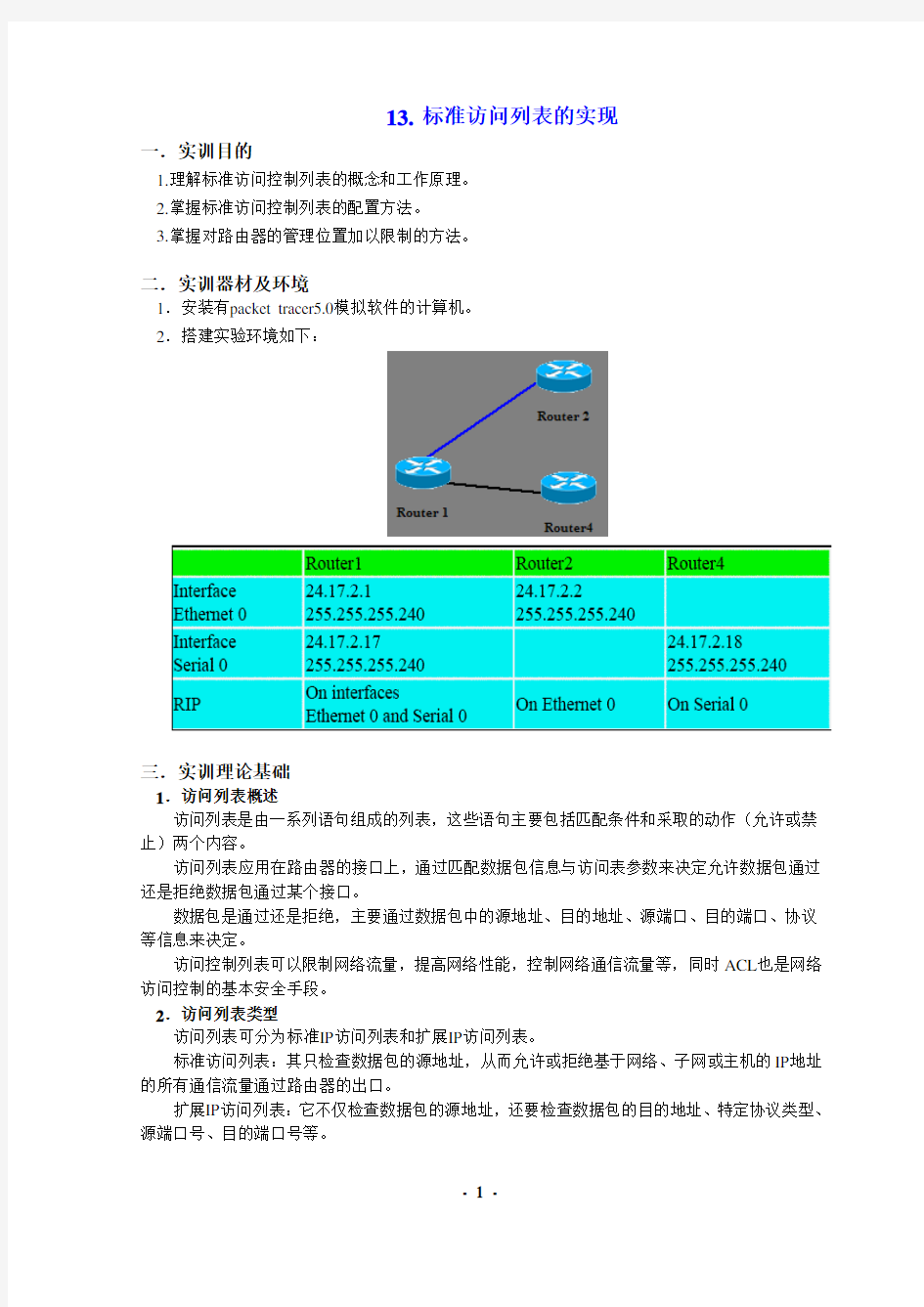 标准访问控制列表配置