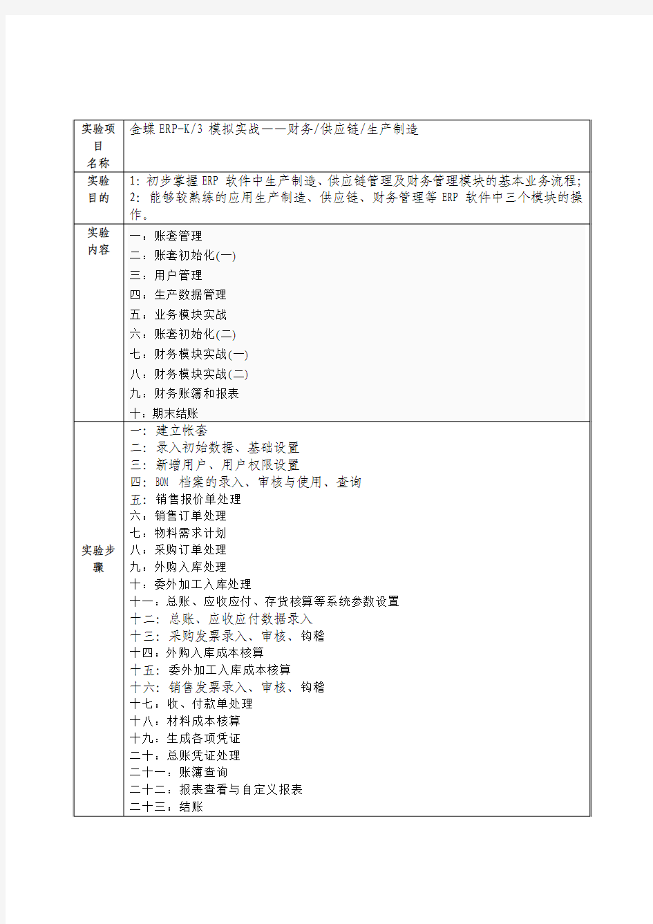 金蝶K3实验报告