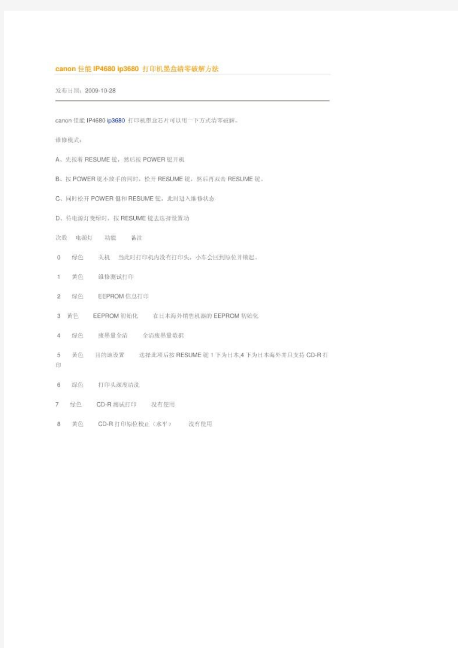 canon佳能IP4680 ip3680 打印机墨盒清零破解方法