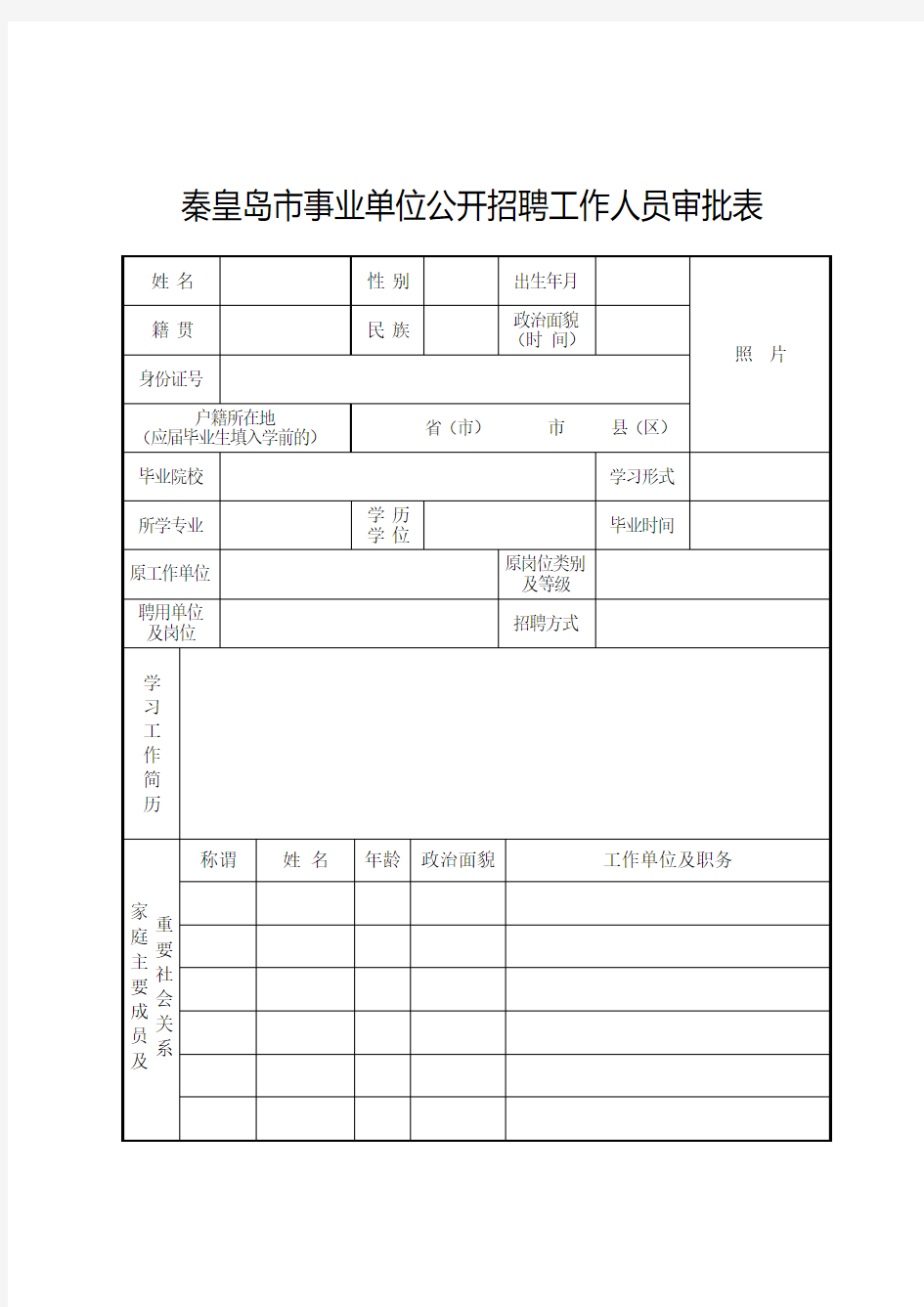 事业单位公 开招聘工作人员审批表