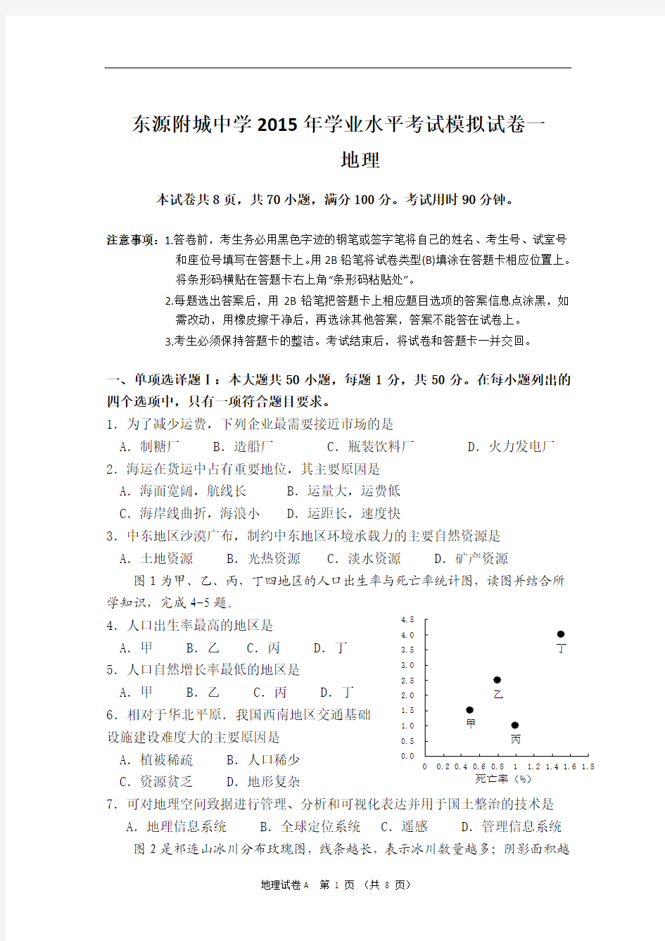 2014年6月广东省普通高中学业水平考试试卷(地理)