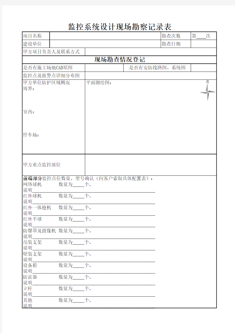 安防系统设计现场勘查内容记录表