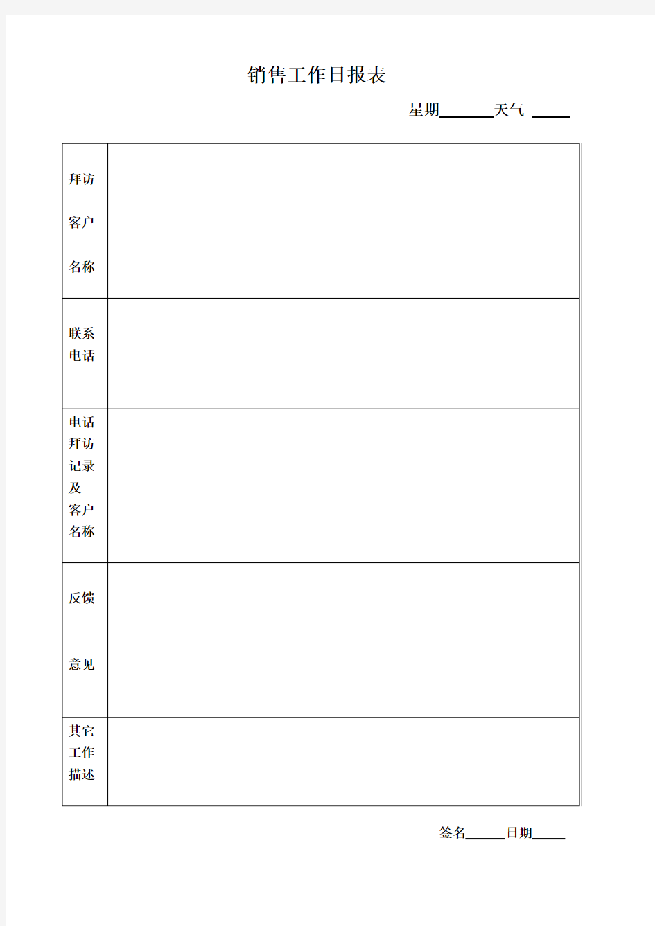 销售部工作日报表