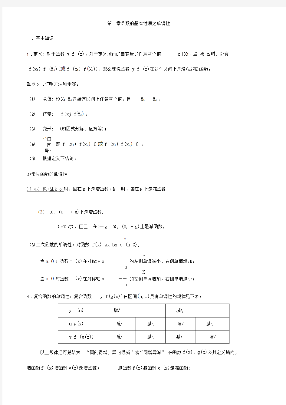 必修一函数的单调性专题讲解(经典)