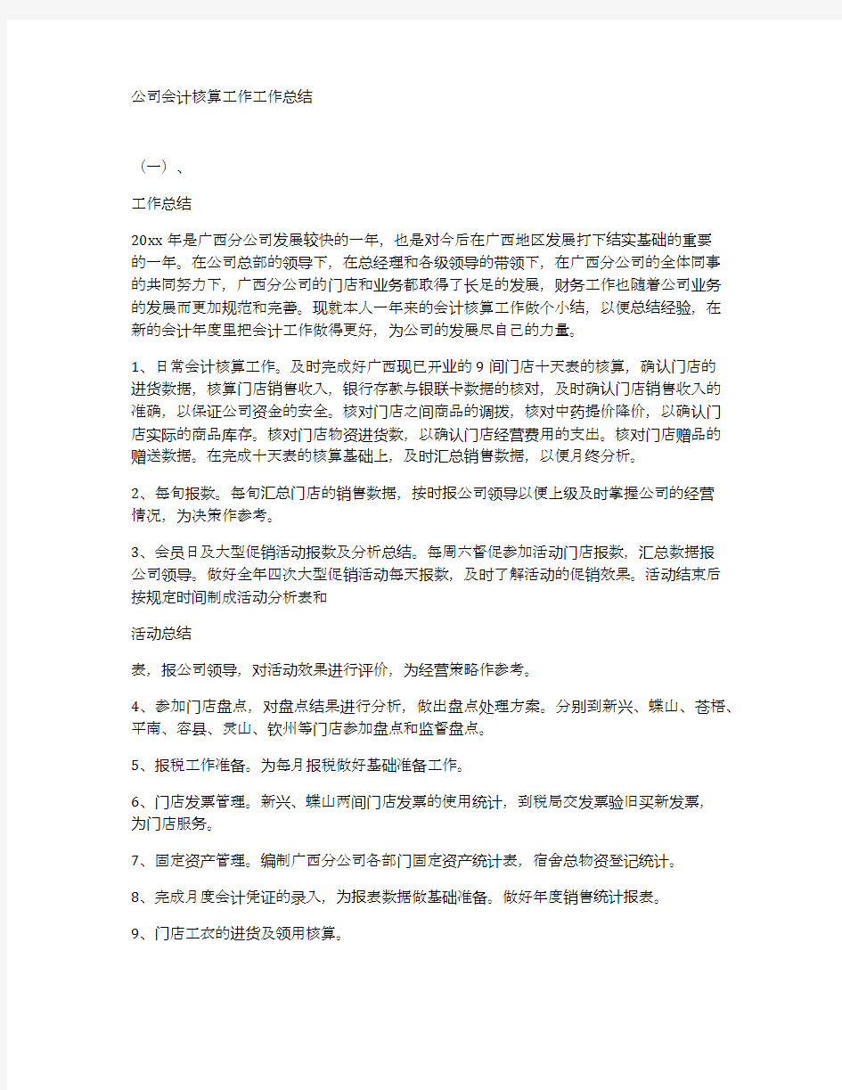 公司会计核算工作工作总结