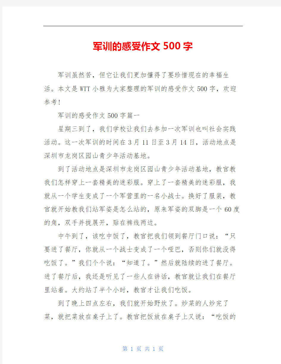 军训的感受作文500字