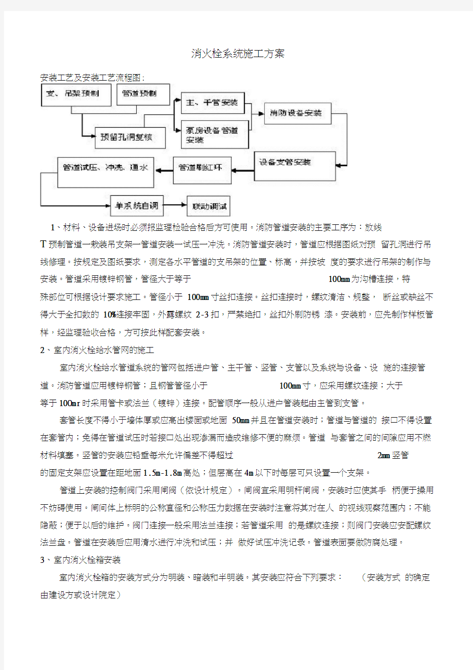 消火栓系统施工方案