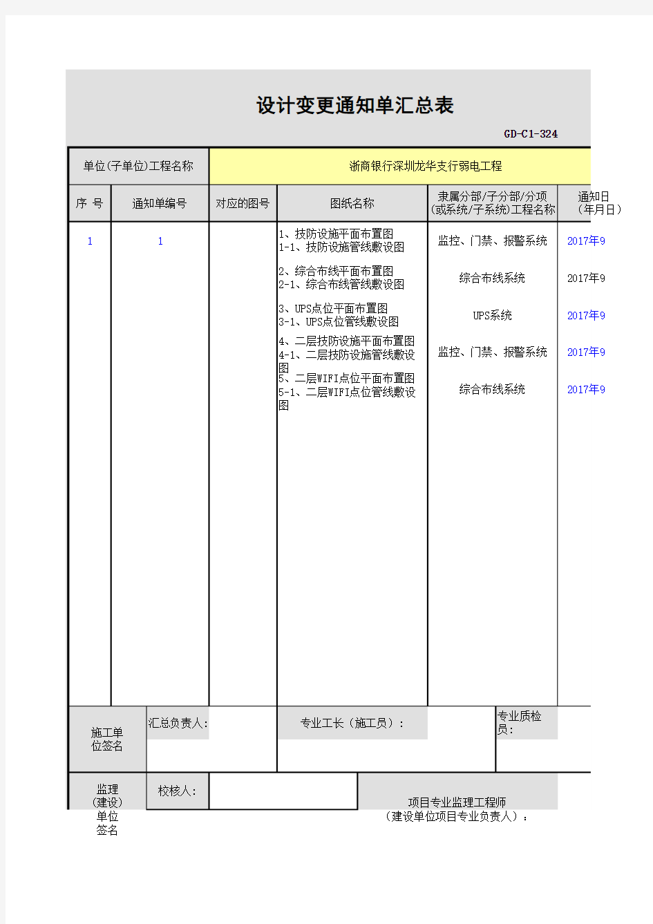 设计变更通知单汇总表