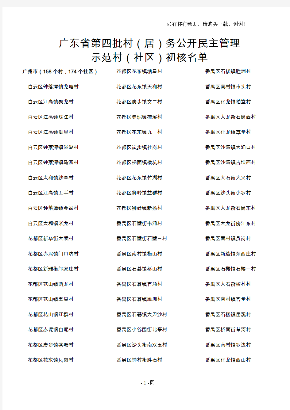 广东省第四批村居务公开民主管理