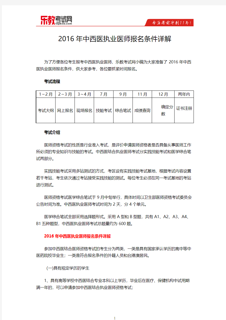 2016年中西医执业医师报名条件详解