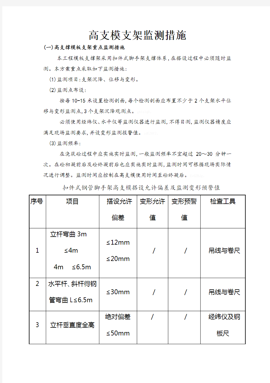 高支模支架监测措施