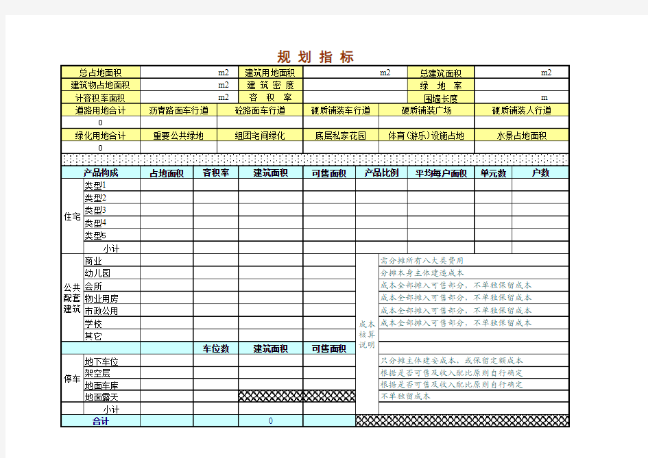 房地产成本分摊计算表