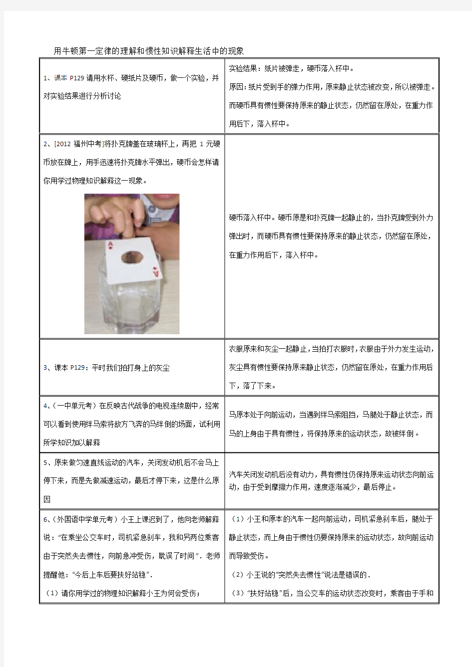 用牛顿第一定律的理解和惯性知识解释生活中的现象