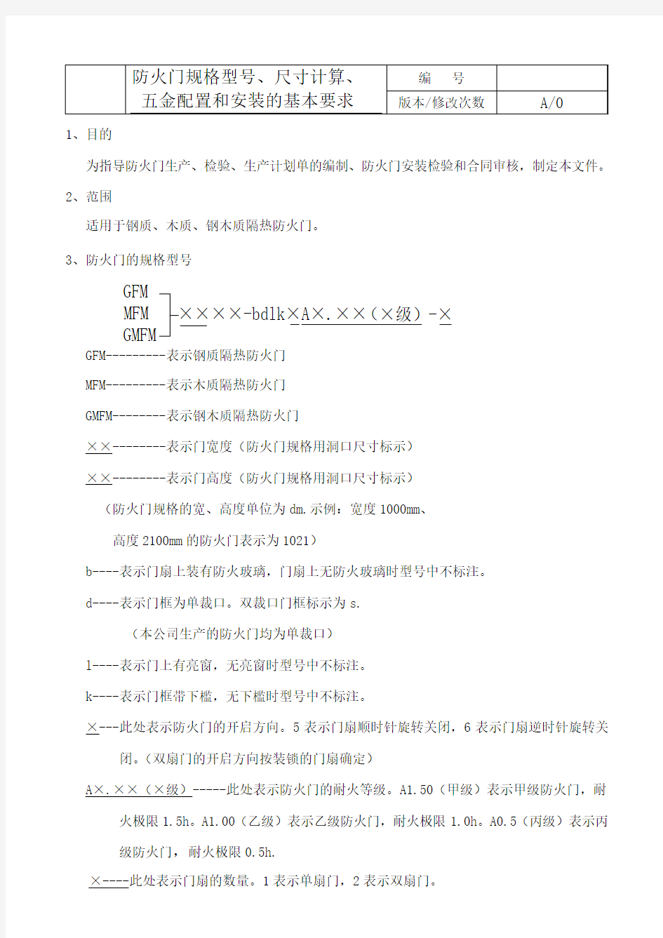 防火门规格型号、尺寸计算、五金配置和安装的基本要求