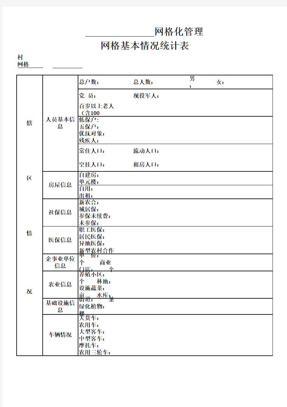 网格化走访表格