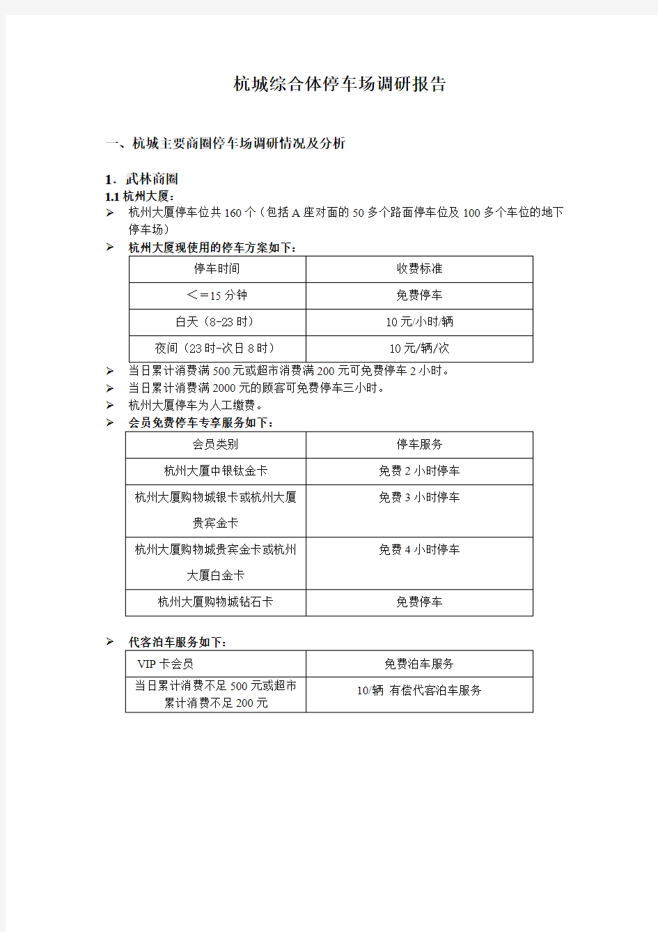 杭城综合体停车场调研报告_主要商圈停车场调研情况及分析