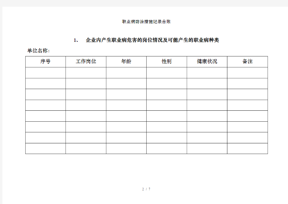 职业病防治措施记录台账