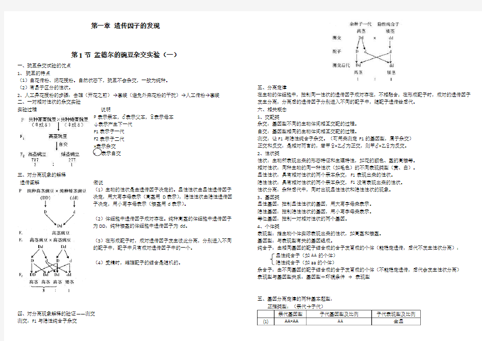 高中生物必修二第一章知识点总结