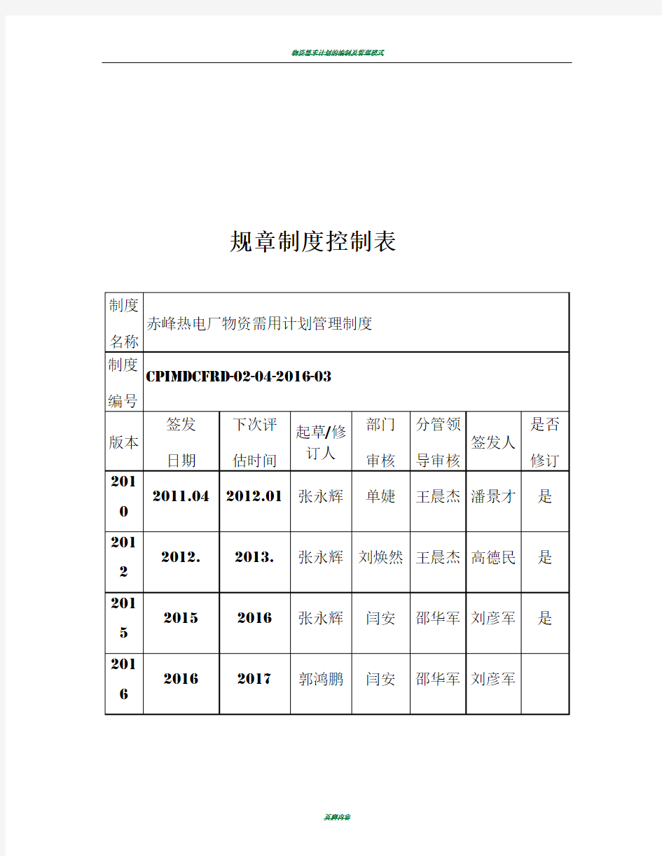 物资需用计划管理制度