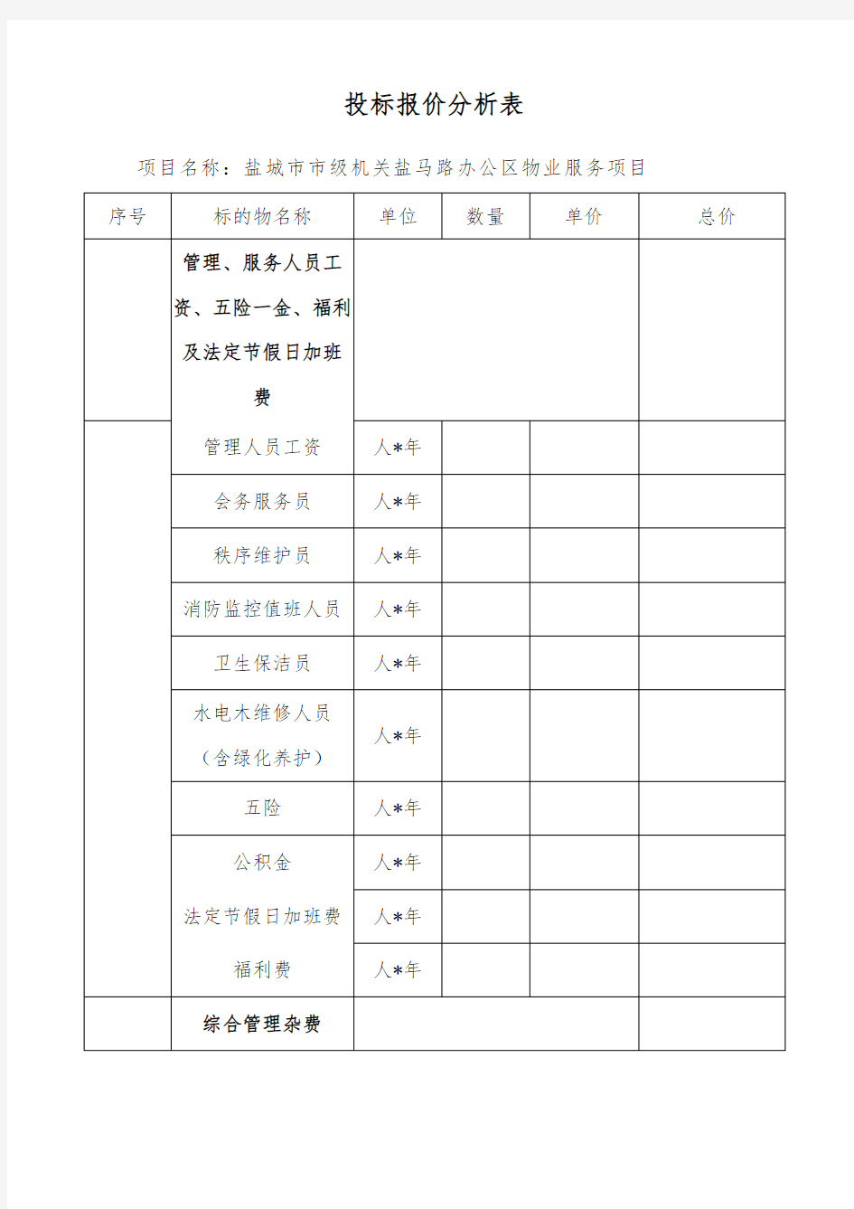 投标报价分析表