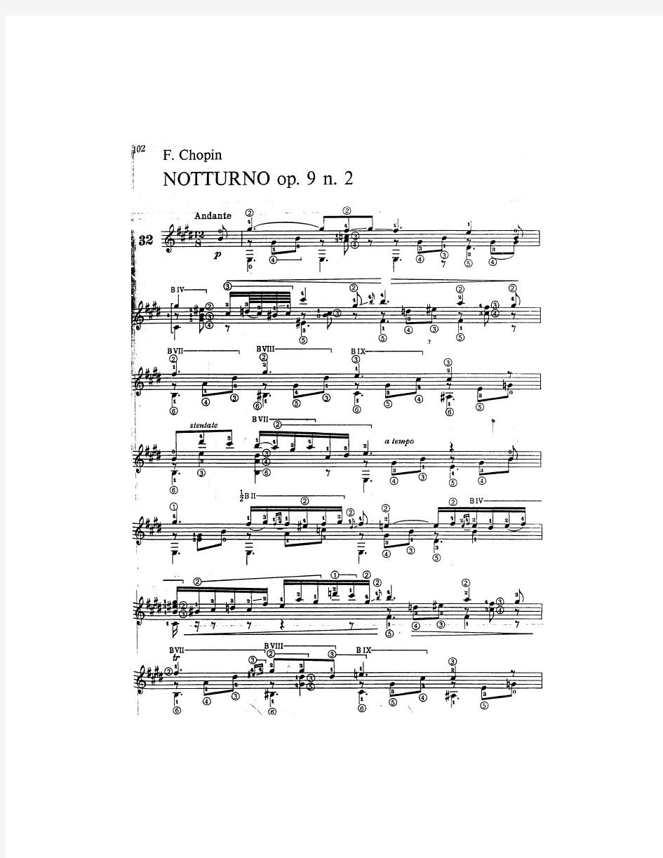 夜曲, Nocturne(Op.9,No.2);肖邦 , Chopin (Tarrega  编古典吉他谱)