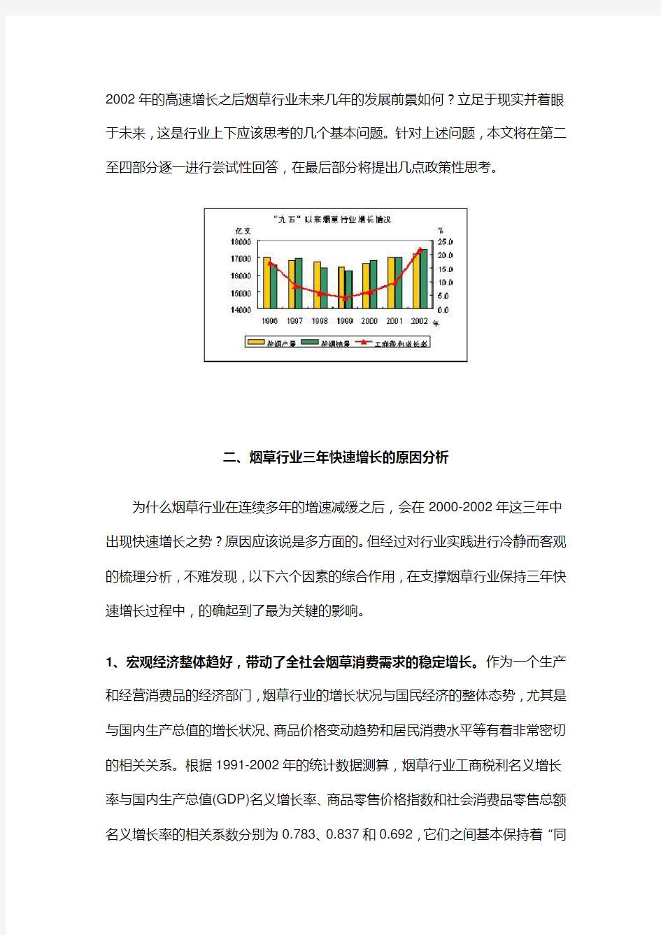 烟草行业快速增长的原因分析及变动态