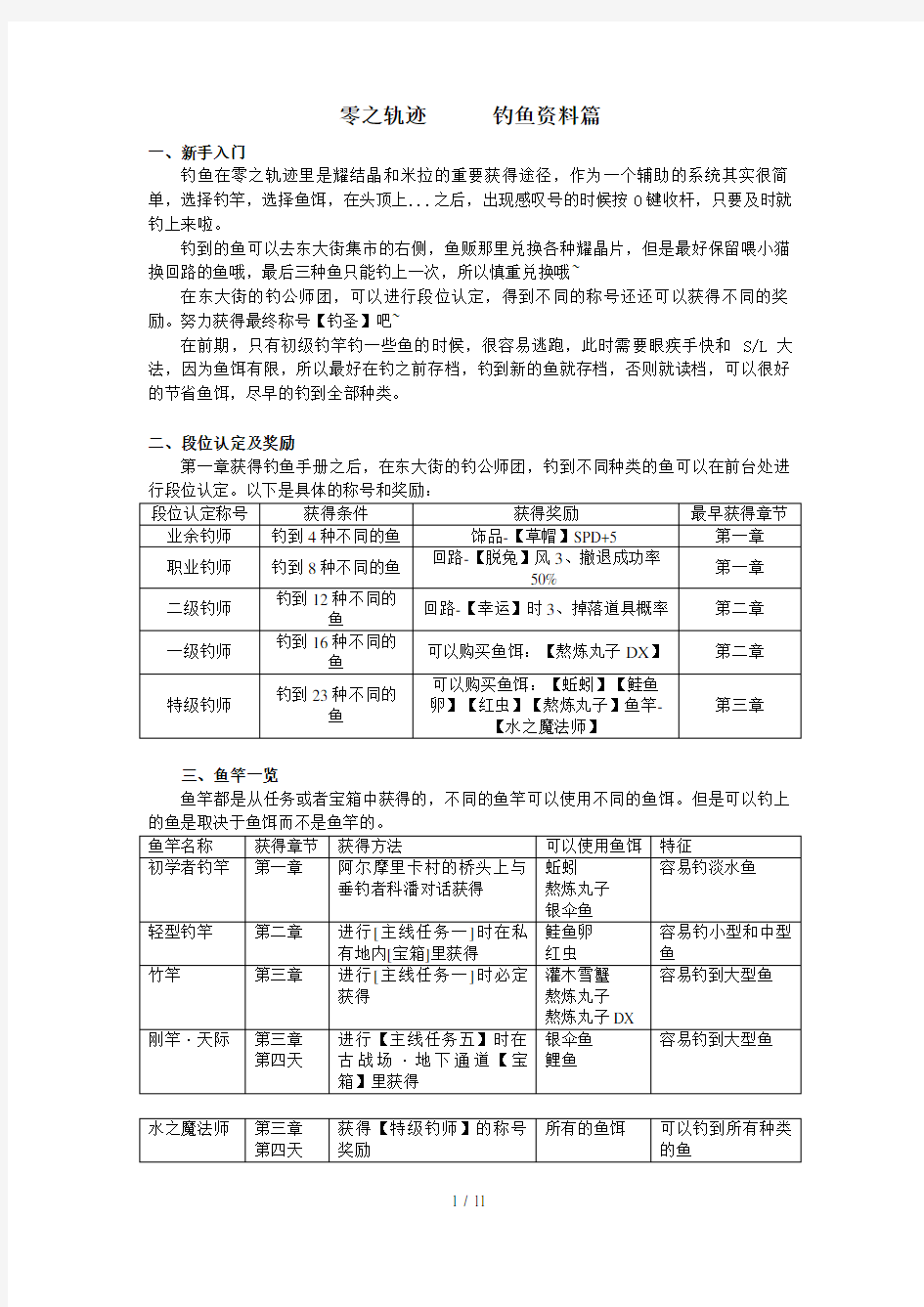 零之轨迹之钓鱼资料(doc 12页)