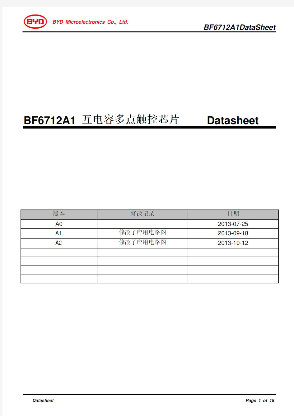 BF6712A1 互电容多点触控芯片