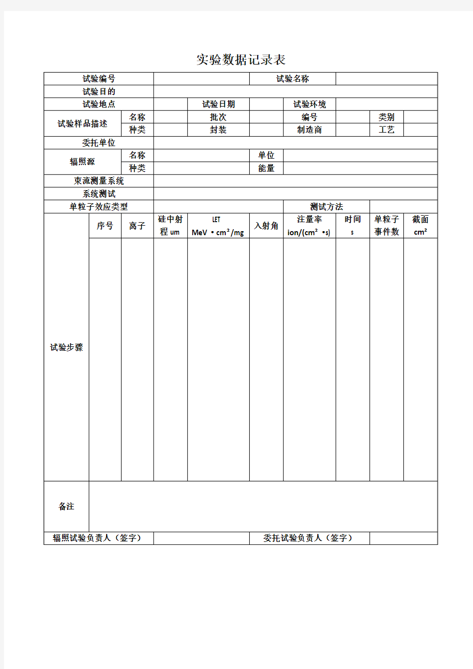 实验数据记录表