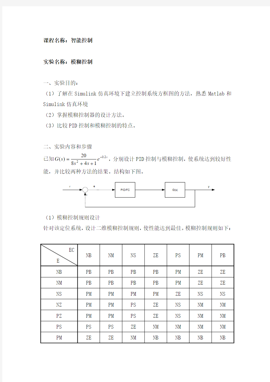 《智能控制》-模糊控制实验报告