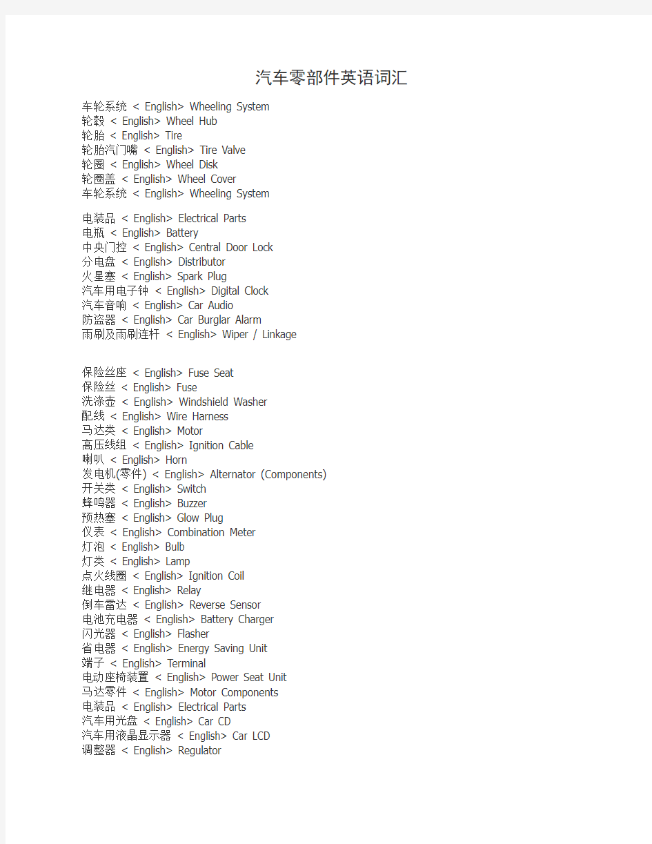 汽车零部件专业词汇