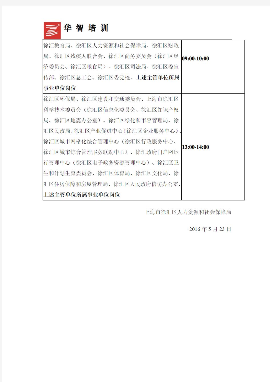 2016上半年事业单位徐汇区招聘面试资格审查通知