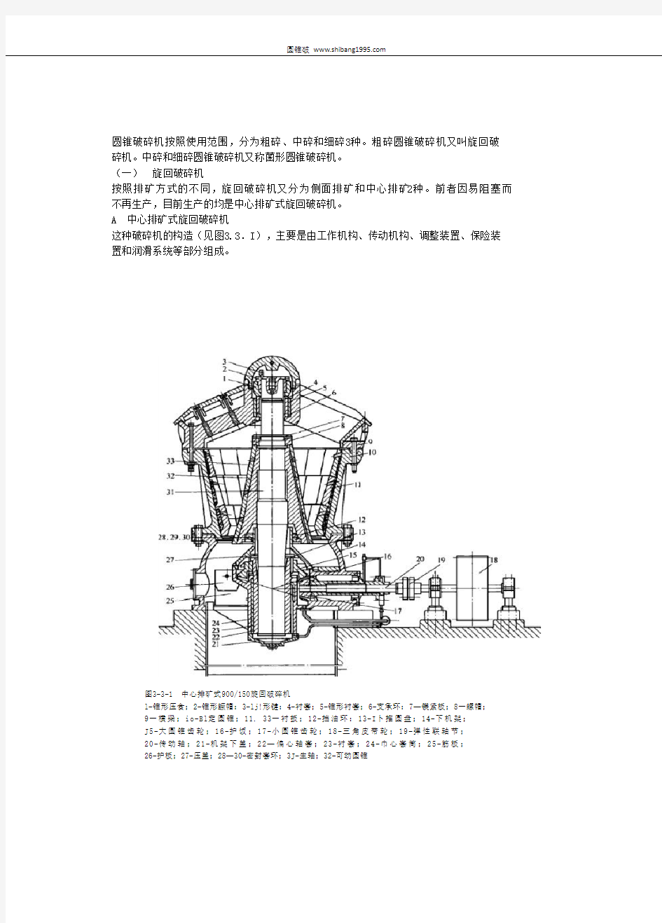 圆锥破碎机的类型构造及工作原理