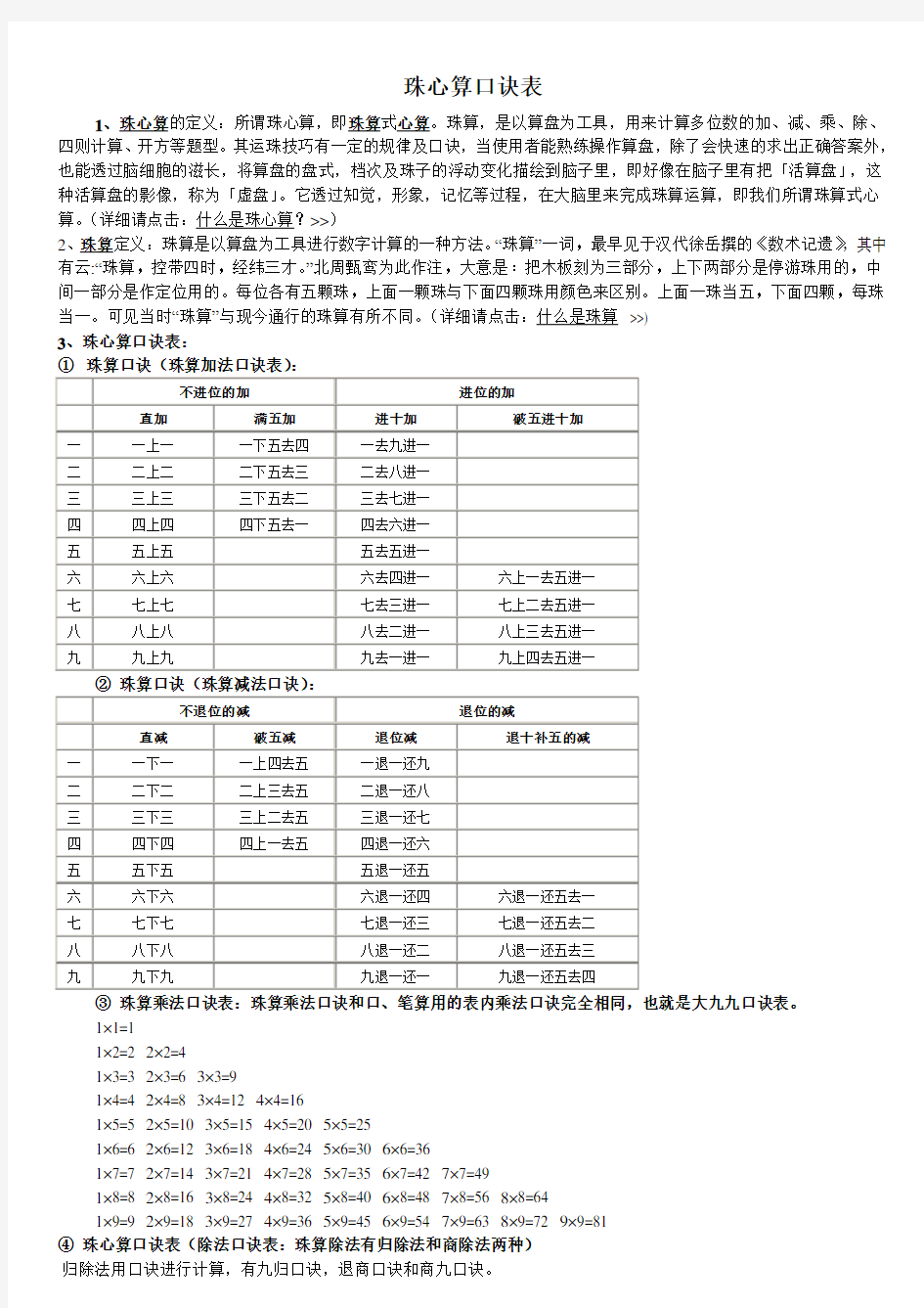 珠心算口诀表