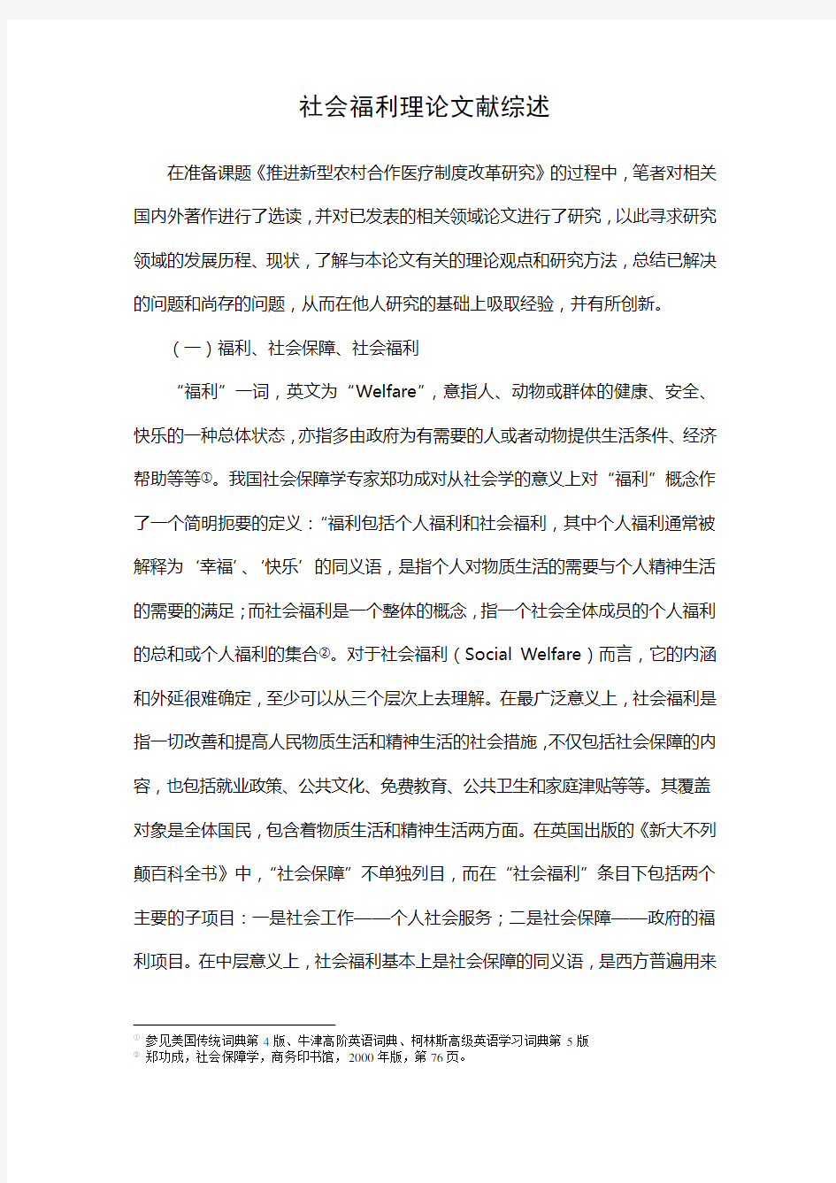 社会福利理论文献综述