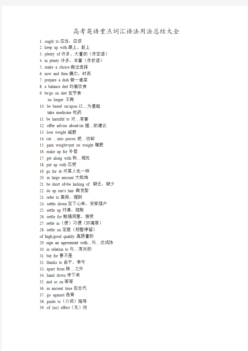 高考英语重点词汇语法用法总结大全[1]