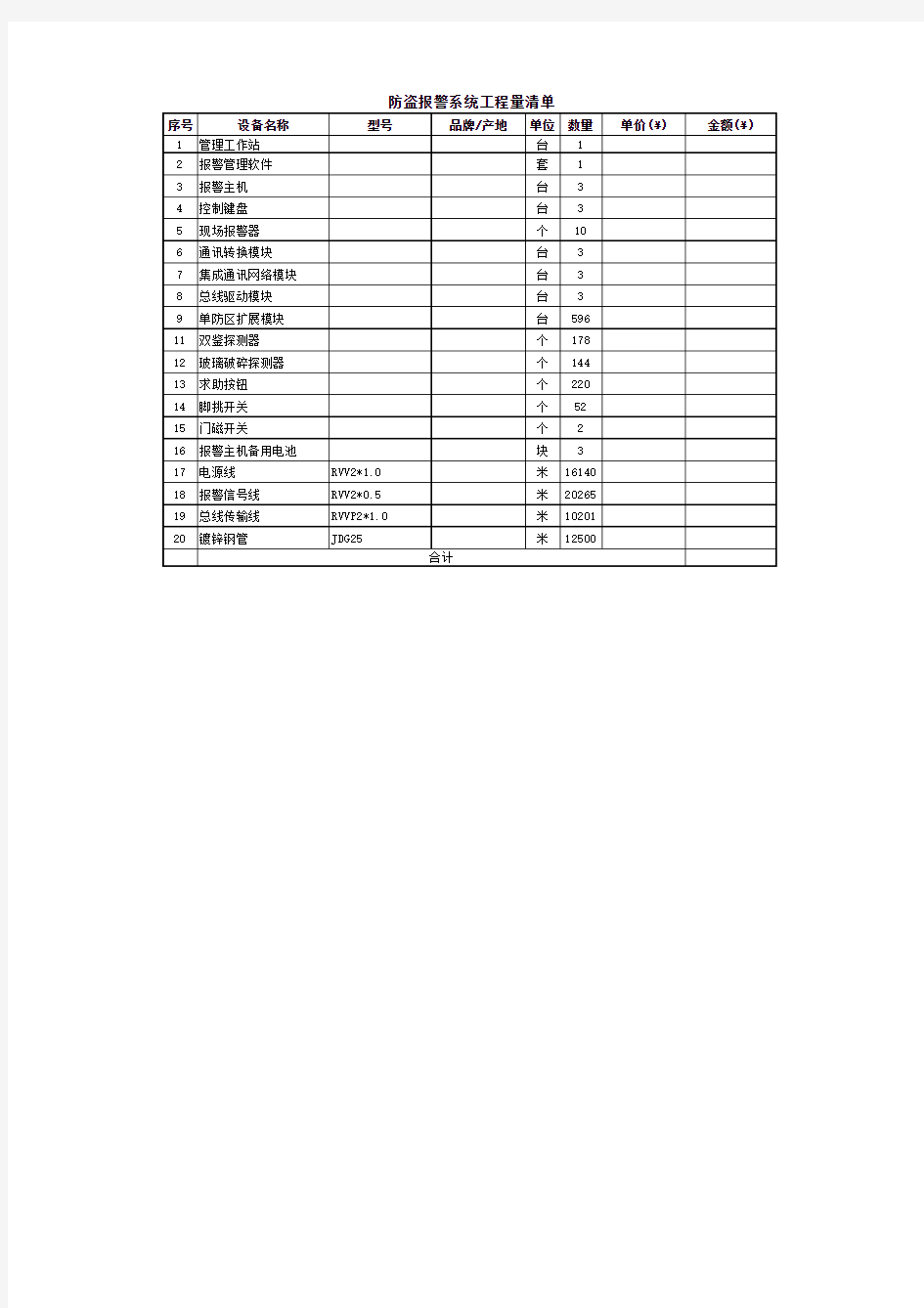 弱电全套系统设备详细清单