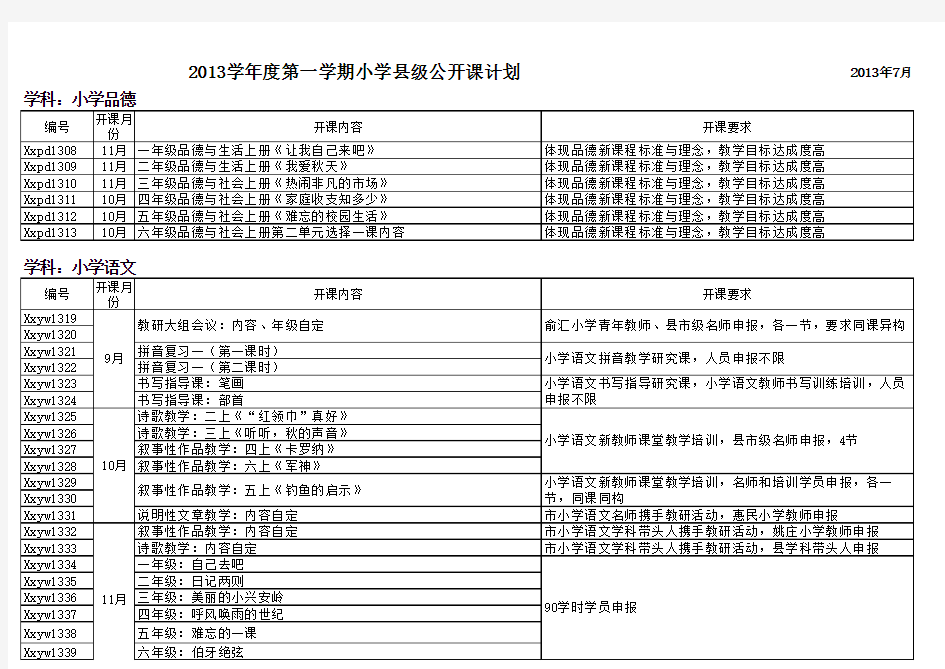 小学公开课计划