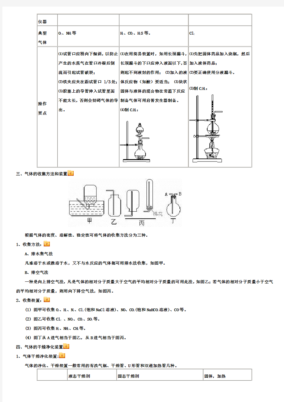 高考化学复习专题：常见气体的制备与收集