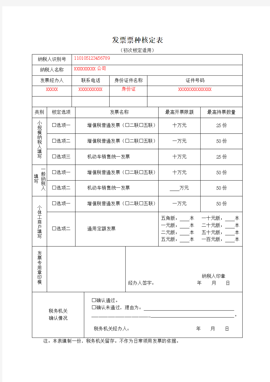 【样表】发票票种初次核定表(新版)