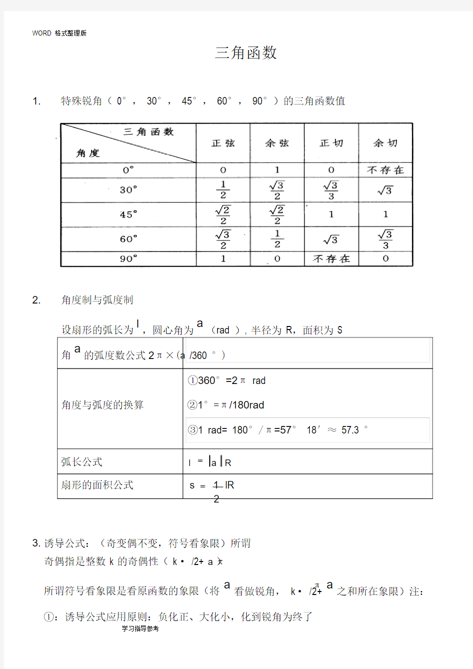 三角函数与反三角函数图像性质、知识点总结