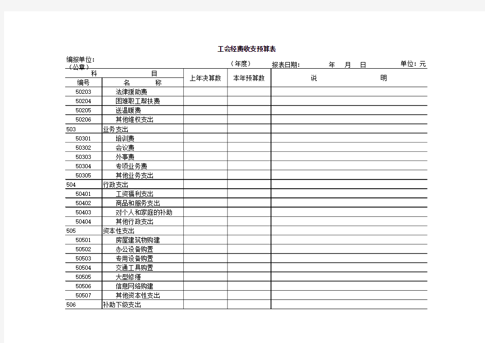 工会经费收支预算表资料通用