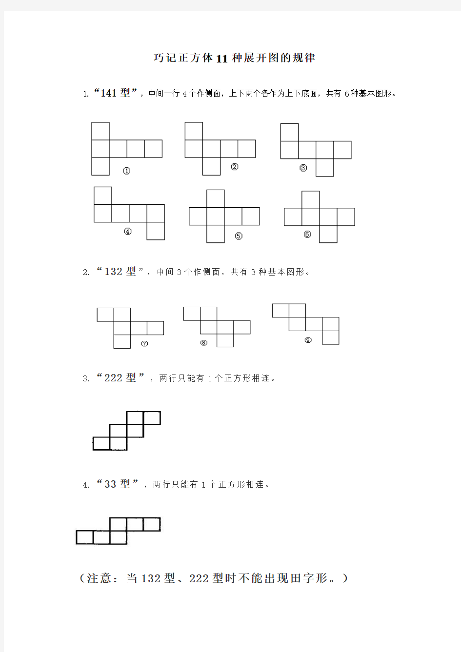 巧记正方体11种展开图的规律