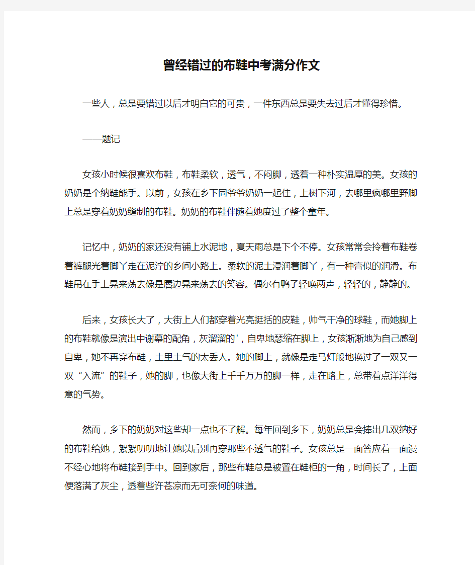 曾经错过的布鞋中考满分作文