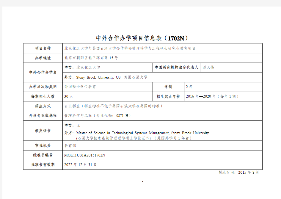 中外合作办学项目信息表