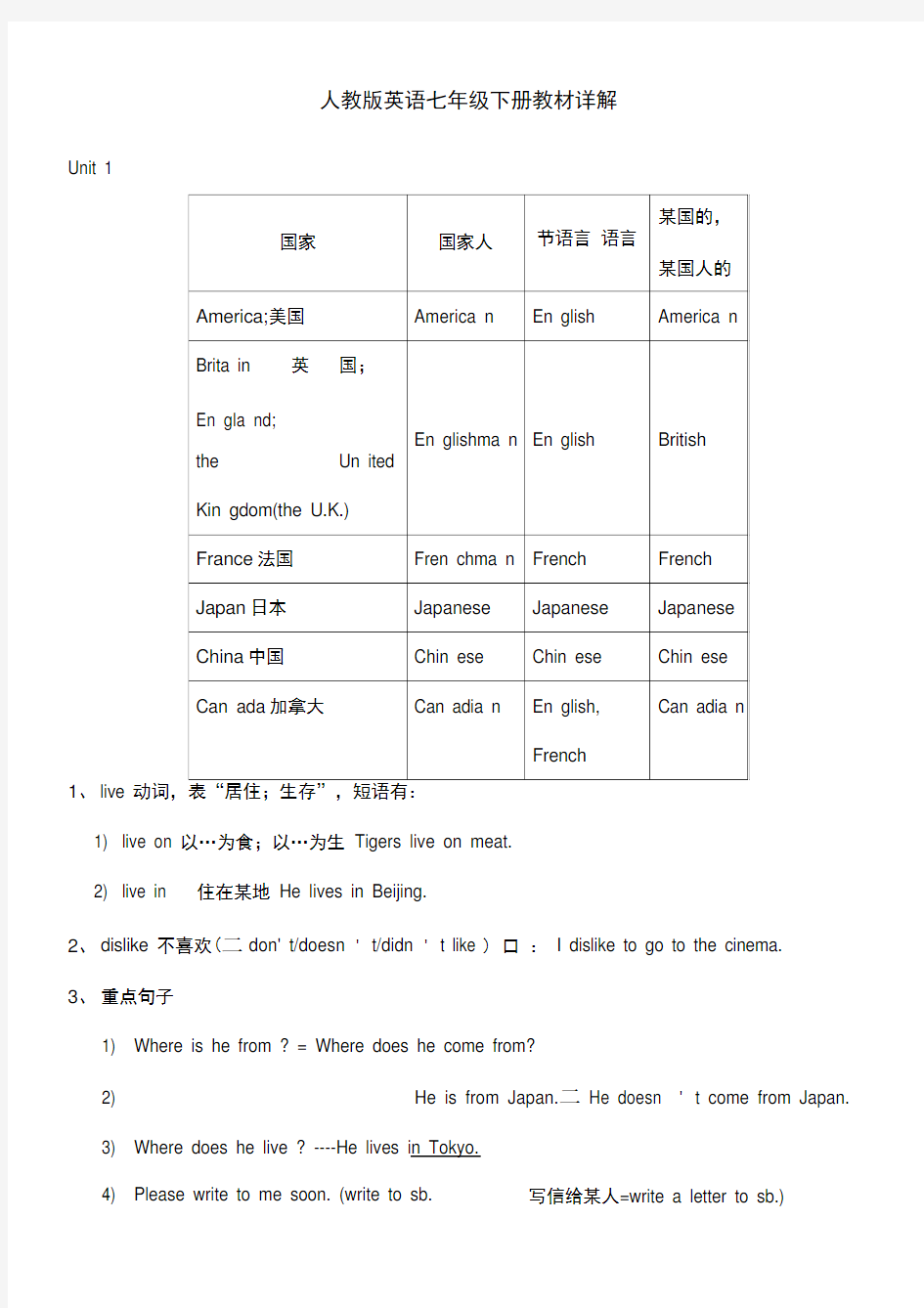 人教版英语七年级下册教材详解