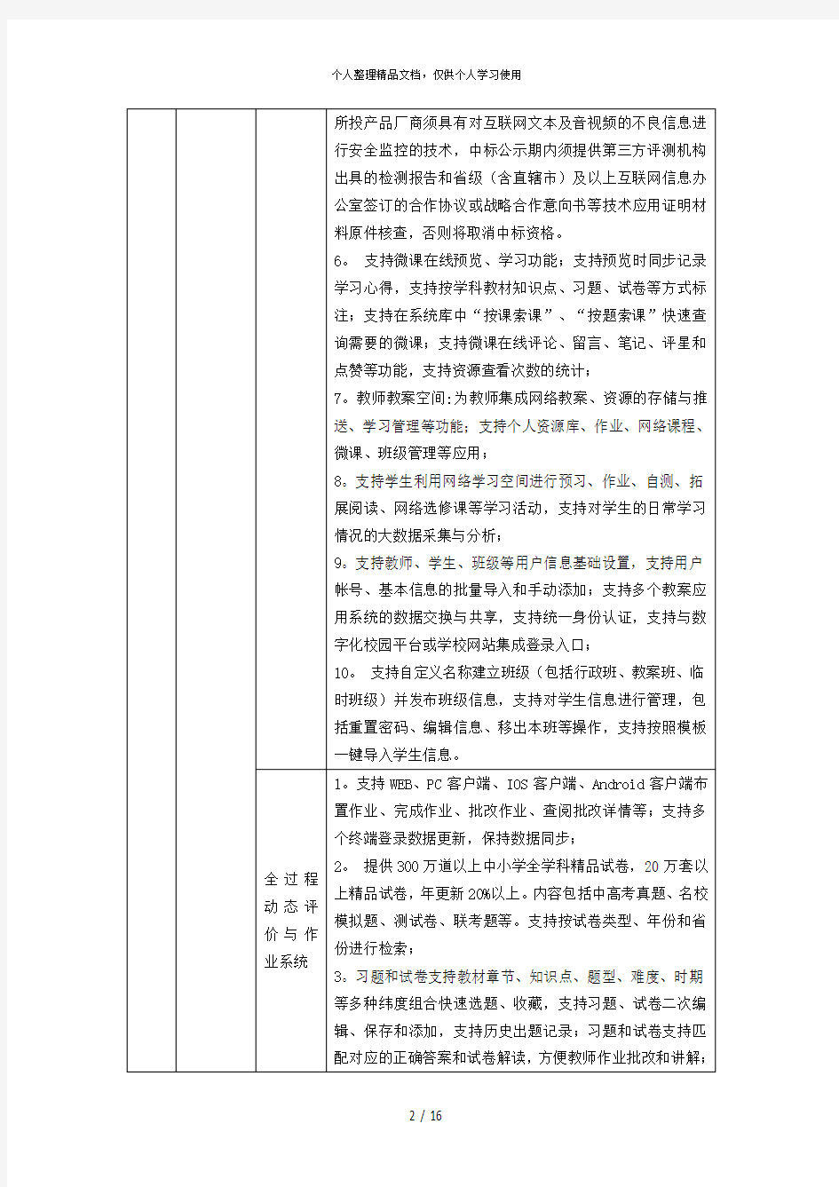 采购清单技术参数