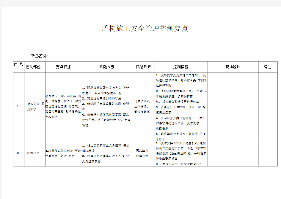 盾构施工安全管理控制要点