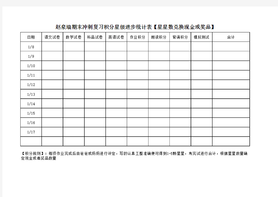 小学生作业积分统计表